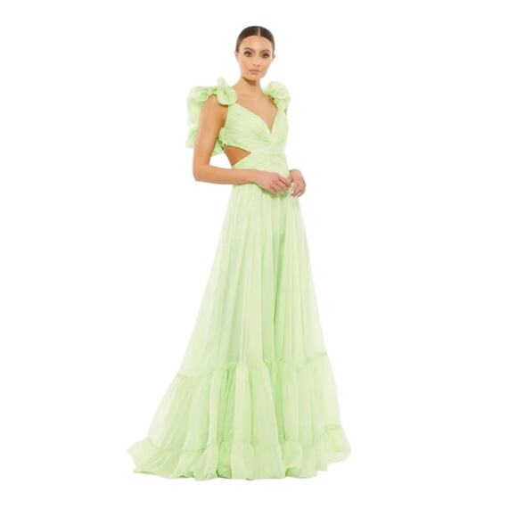 Mac Duggal Dresses & Skirts - Mac Duggal NEW Size 10 67911 Mint Iconic Ruffle Tiered Cut-Out Chiffon Maxi Gown
